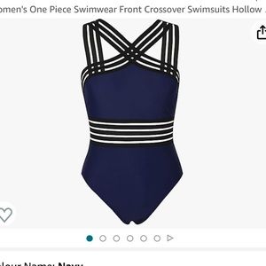 Hilor Women's One Piece Crossover Swimsuit in blue/black size XXL/16 NWOT